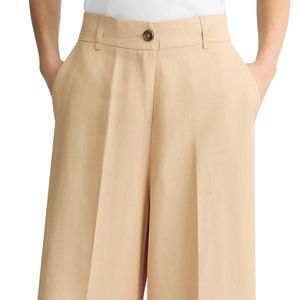 Pantaloni a gamba larga beige in lino