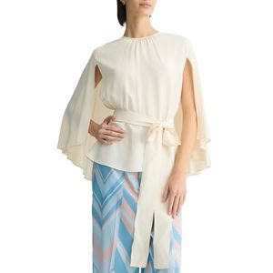 Crepe de chine blouse with white belt