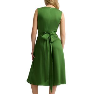 Twill V-Neck Dress with Belt
