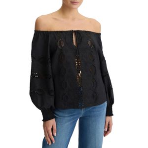 Cotton poplin blouse with embroidery