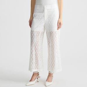 Pantaloni cropped con ricami in cotone