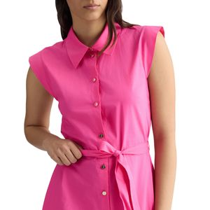 Long pink dress in cotton poplin