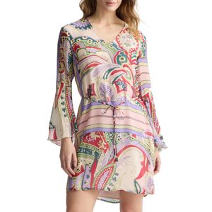 Short silk dress with scarf print