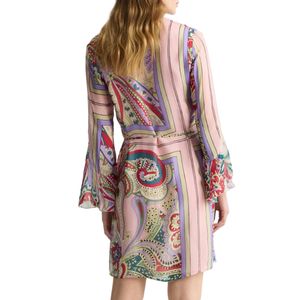 Short silk dress with scarf print
