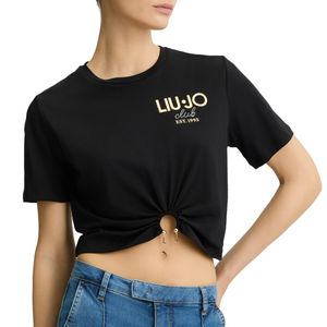 T-shirt in cotone con charm oro