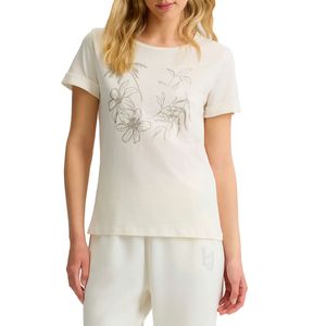 T-Shirt bianca con fiori e strass
