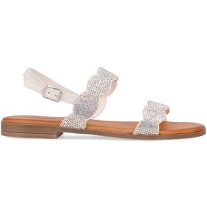 Flat sandal with rhinestone buckles