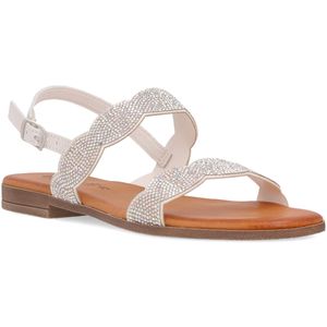 Flat sandal with rhinestone buckles