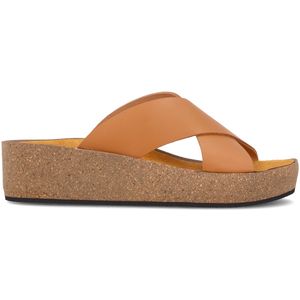 Wedge sandal with brown bands