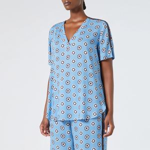 Chinese V-Neck Print Blouse