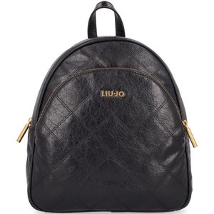 Diamond-patterned eco-leather backpack