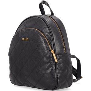 Diamond-patterned eco-leather backpack