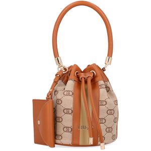 Bucket bag in monogram fabric and leatherette