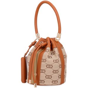 Bucket bag in monogram fabric and leatherette