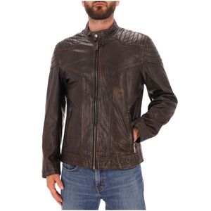 Giacca in pelle marrone con zip