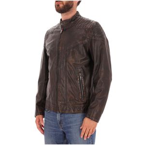 Giacca in pelle marrone con zip
