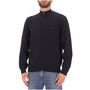 Maglione blu full zip in cotone con logo ricamato