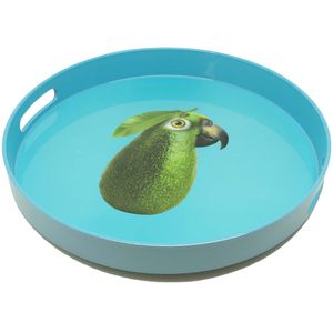 Colorful round tray with collage print
