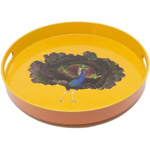 Colorful round tray with collage print