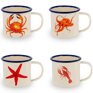 Set of 4 enamel tin coffee cups