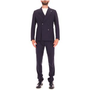 Blue double-breasted wool suit
