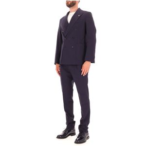 Blue double-breasted wool suit