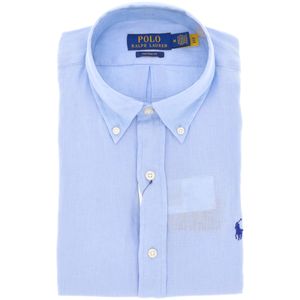 Camicia azzurra Custom Fit in lino