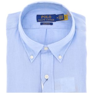 Camicia azzurra Custom Fit in lino