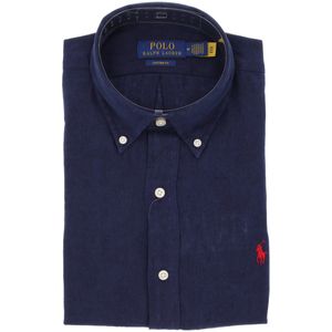 Camicia navy Custom Fit in lino
