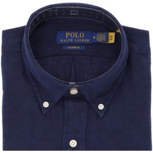 Camicia navy Custom Fit in lino