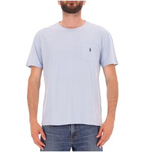 Light blue cotton and linen T-Shirt with pocket