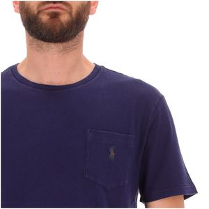 T-Shirt navy in cotone e lino con taschino