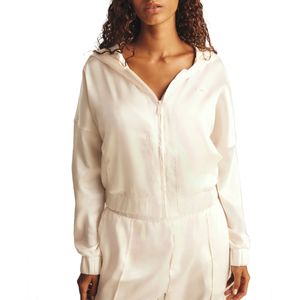 Cropped sweatshirt with silk effect hood