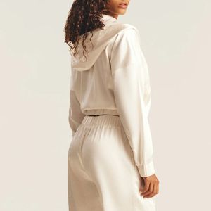 Cropped sweatshirt with silk effect hood