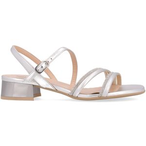 Sandal in laminated leather and rhinestones