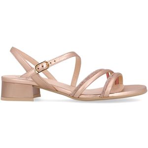 Sandal in laminated leather and rhinestones