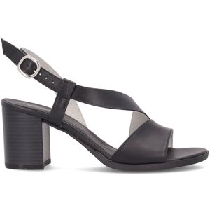 Black leather sandal with heel