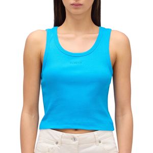 Crop top canottiera azzurra con ricamo logo