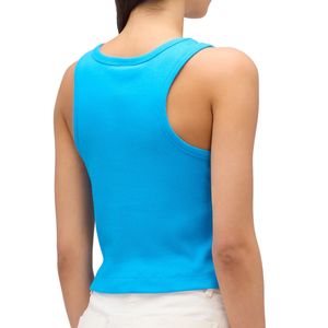 Crop top canottiera azzurra con ricamo logo