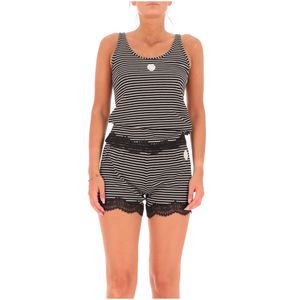 Shorts a righe con dettaglio in pizzo