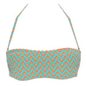 Blue bikini top with all-over pattern