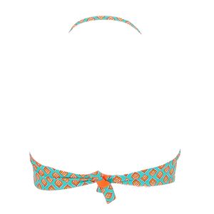 Blue bikini top with all-over pattern