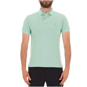 Polo slim fit verde in cotone con pony