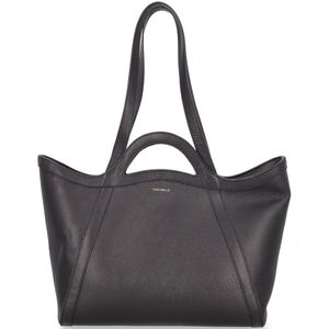 Black leather shopping bag with double handle
