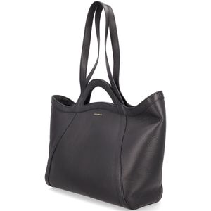 Black leather shopping bag with double handle