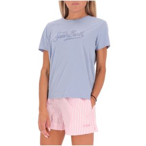 T-shirt Emilie blu con strass in cotone
