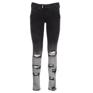 Jeans con rotture e sabbiatura sul fondo