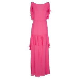 Abito lungo rosa con balze