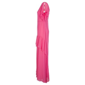 Abito lungo rosa con balze