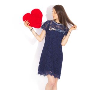 Blue lace dress with Love Story embroidery